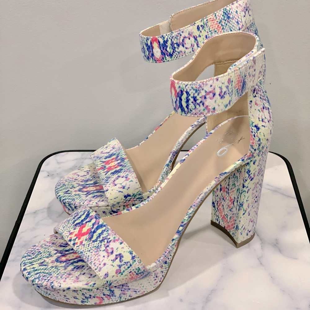 New Platform Sandals- White & Neon faux snakeskin